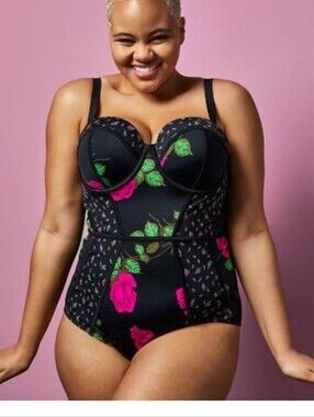 Betsey Johnson For Torrid Swimsuit with Hot Pink Rose Print - 3x